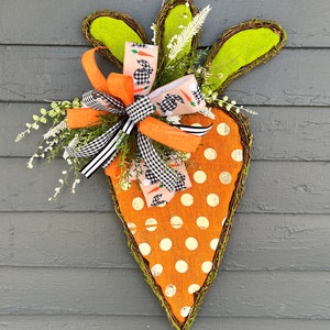 Carrot Easter Door Hanger, Grapevine Burlap Wreath, Spring Porch Decor
