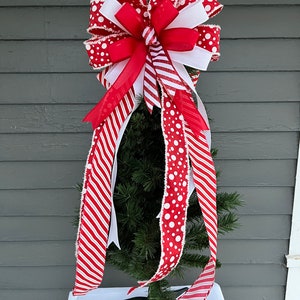 Candy Cane Christmas Tree Topper Bow, Red and White Wired Ribbon - Etsy