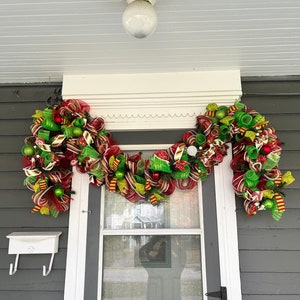 Christmas candy garland, christmas garland, christmas decor, front porch decor, front door Christmas garland, front door garland