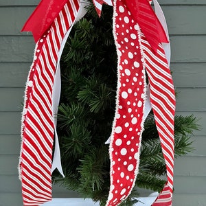 Candy Cane Christmas Tree Topper Bow, Red and White Wired Ribbon - Etsy