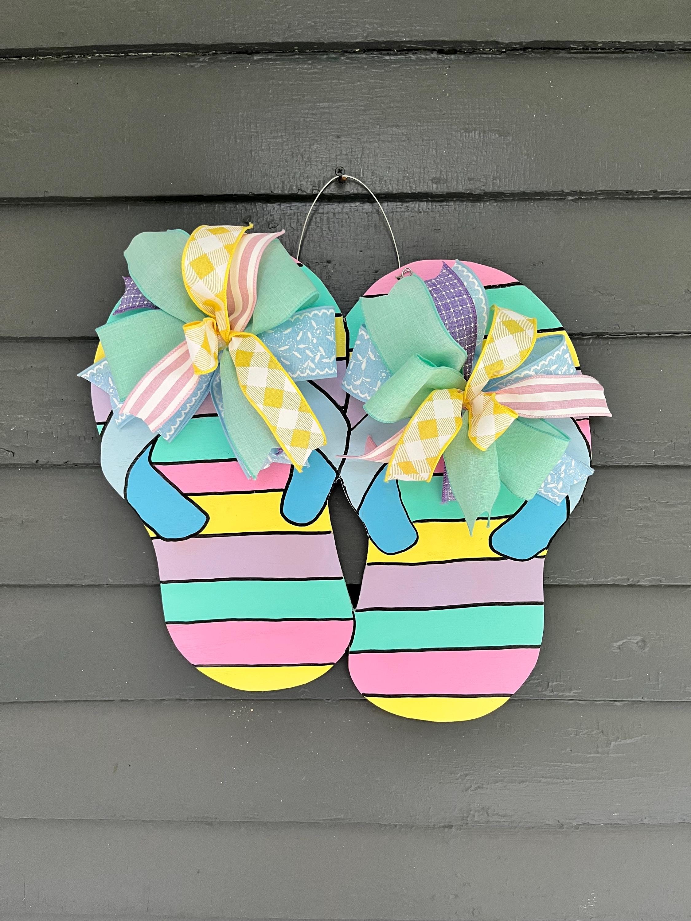 Hand Painted Flip Flop Door Hanger, Summer Door Decor - Etsy