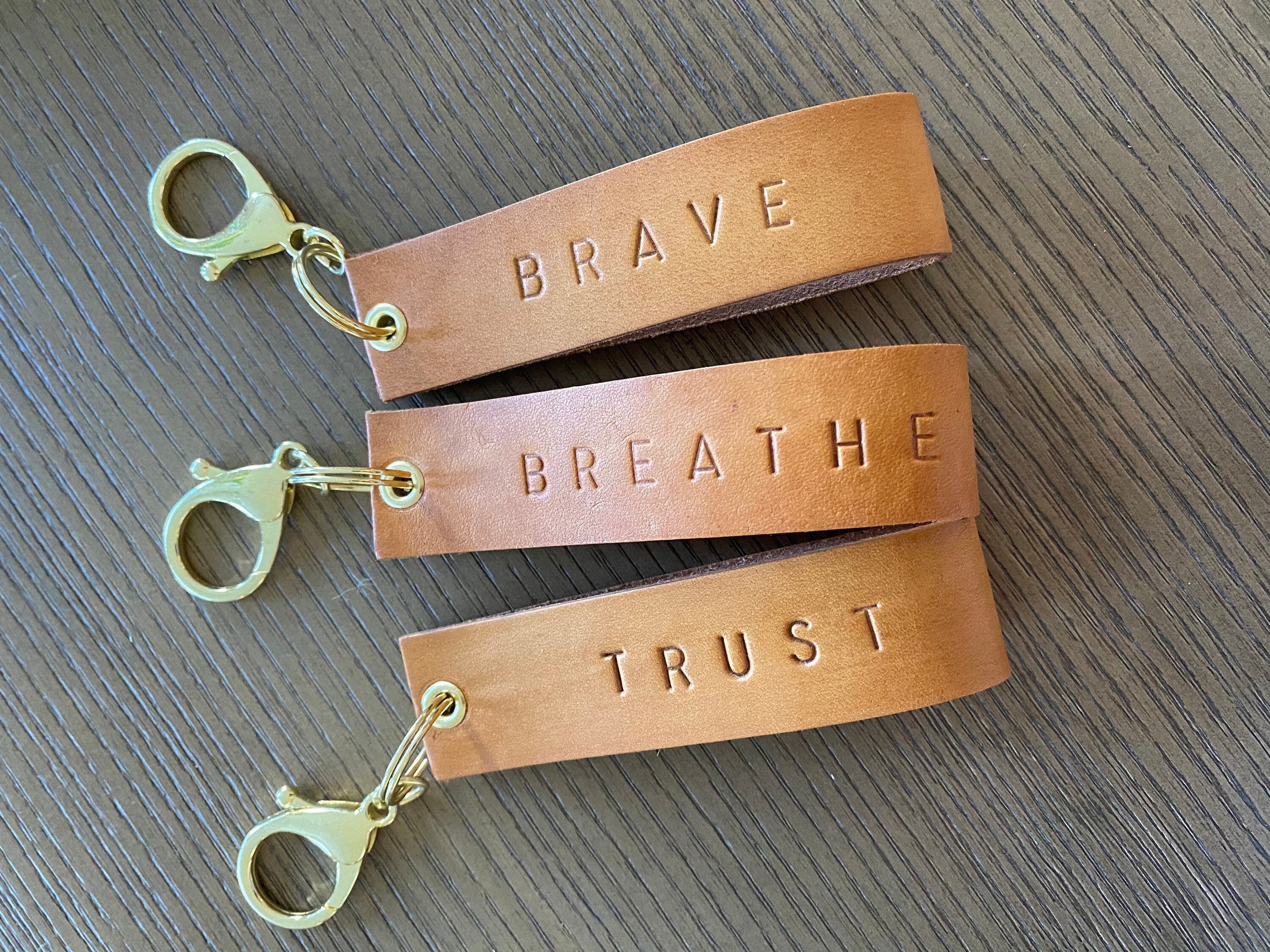 Large Personalized HandStamped Leather Keychains Etsy