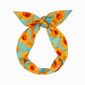 Extra Long Wired Pattern Headband|Tie Knot|Twisted|Fabric|Dolly Bow|Turban|Hair Bun|Ponytail|Braid Scarf|Hair Wrap|Sunflower Oil Painting