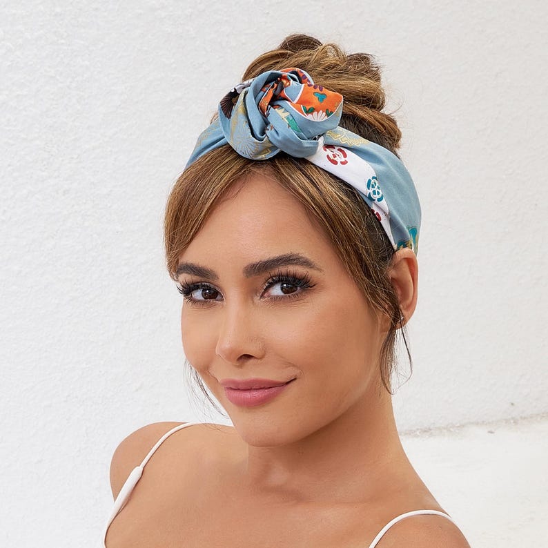 Extra Long Wide Wired Pattern Headband|Tie Knot|Twisted|Fabric|Dolly Bow|Turban|Hair Bun|Ponytail|Braid Scarf|Hair Wrap|Vintage Artistic image 14