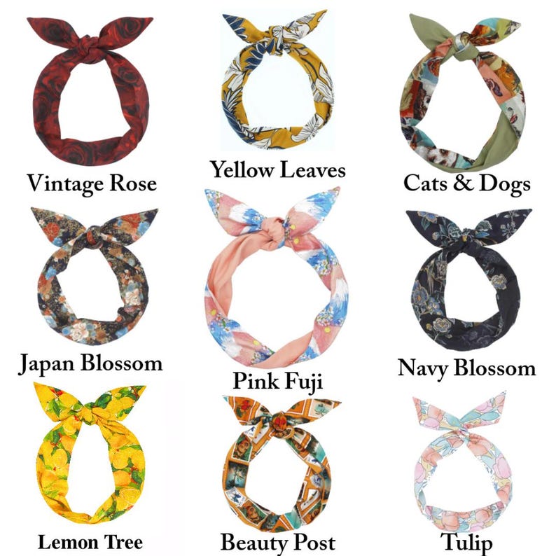 Extra Long Wide Wired Pattern Headband|Tie Knot|Twisted|Fabric|Dolly Bow|Turban|Hair Bun|Ponytail|Braid Scarf|Hair Wrap|Vintage Artistic image 3