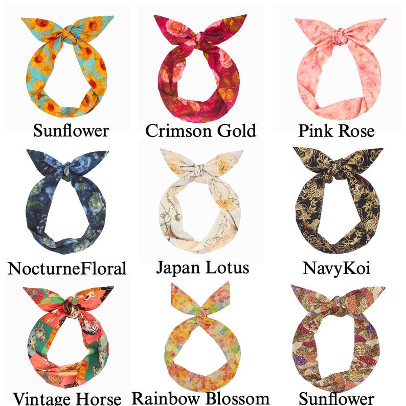 Extra Long Wide Wired Pattern Headband|Tie Knot|Twisted|Fabric|Dolly Bow|Turban|Hair Bun|Ponytail|Braid Scarf|Hair Wrap|Vintage Artistic image 4