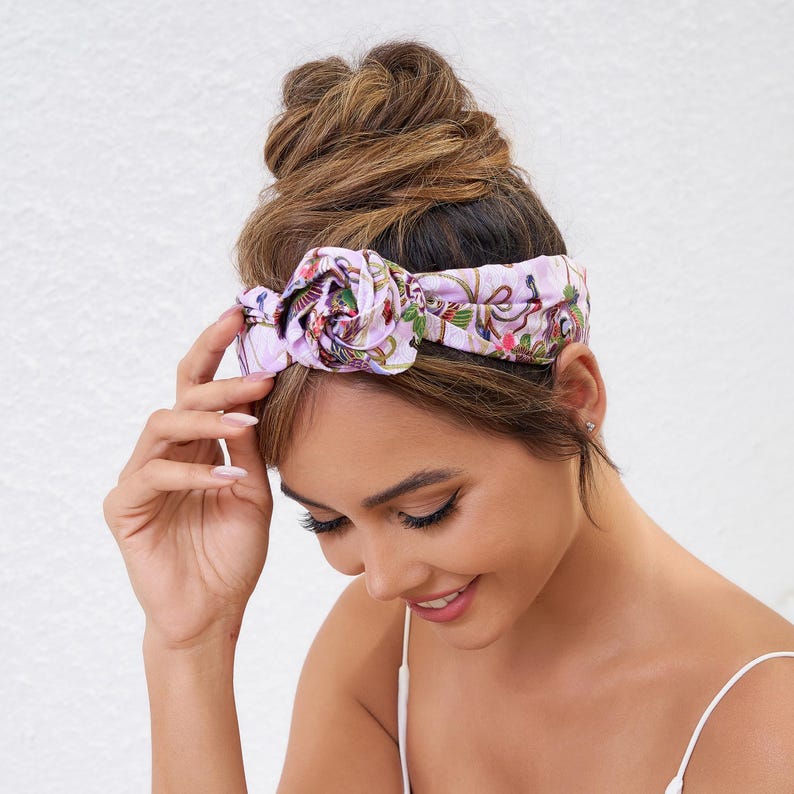 Extra Long Wide Wired Pattern Headband|Tie Knot|Twisted|Fabric|Dolly Bow|Turban|Hair Bun|Ponytail|Braid Scarf|Hair Wrap|Vintage Artistic image 17