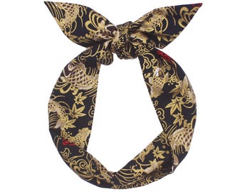 Fascia per capelli/nodo per capelli/intrecciata/in tessuto/fiocco da bambola/turbante/chignon/coda di cavallo/sciarpa per treccia/fascia per capelli/vintage giapponese blu navy koi
