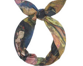 Extra Long Wide Wired Pattern Headband|Tie Knot|Twisted|Fabric|Dolly Bow|Turban|Hair Bun|Ponytail|Braid Scarf|Hair Wrap|Vintage Morandi