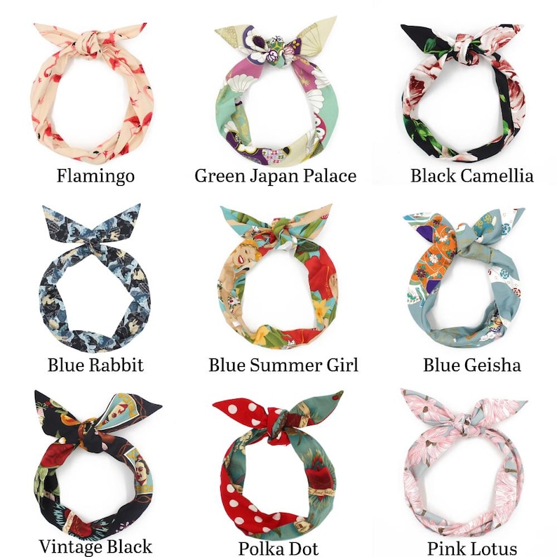 Extra Long Wide Wired Pattern Headband|Tie Knot|Twisted|Fabric|Dolly Bow|Turban|Hair Bun|Ponytail|Braid Scarf|Hair Wrap|Vintage Artistic image 2