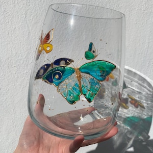 Butterfly colourful Hand Painted glass vase large