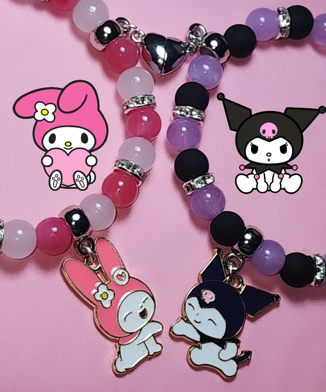 Kuromi and My Melody Friendship Bracelets Set of 2 Stretch Bracelets Etsy
