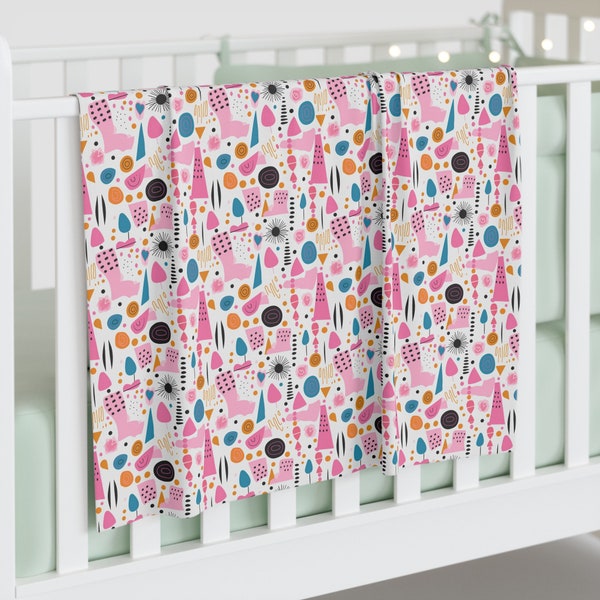 Pink, Yellow, Black and Blue Abstract Pattern on Versatile Whisper Wrap Baby Swaddle Blanket: A Gift of Comfort and Joy!