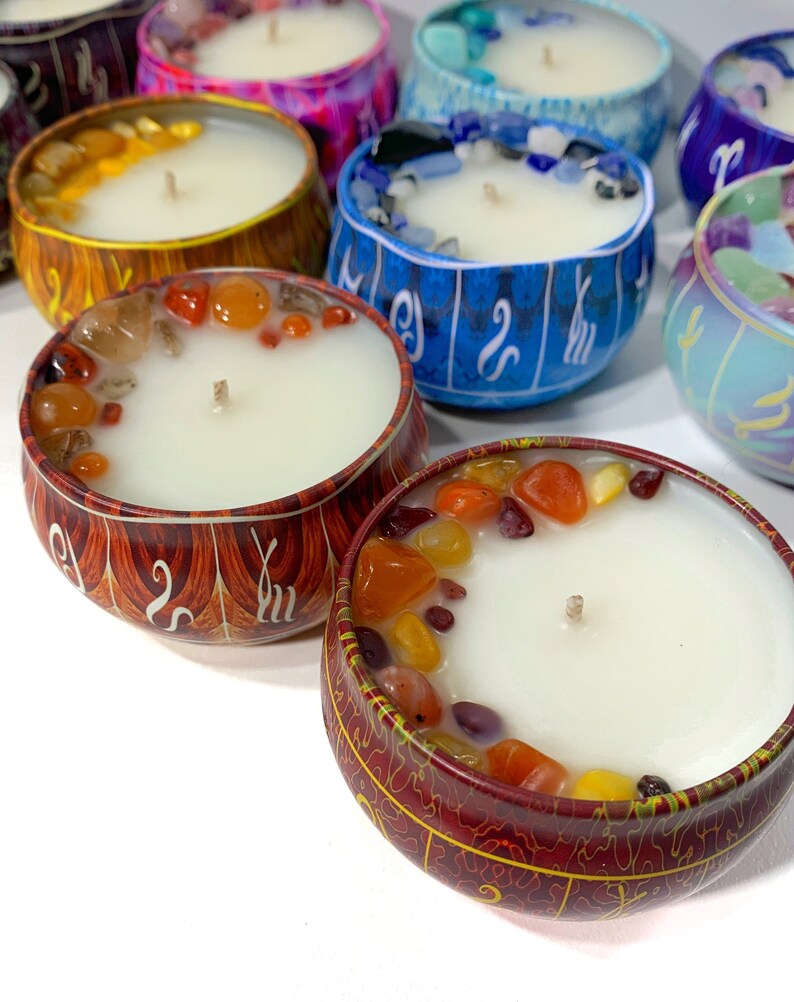 Zodiac Astrology Crystal Candle Tins Spell Ritual Etsy