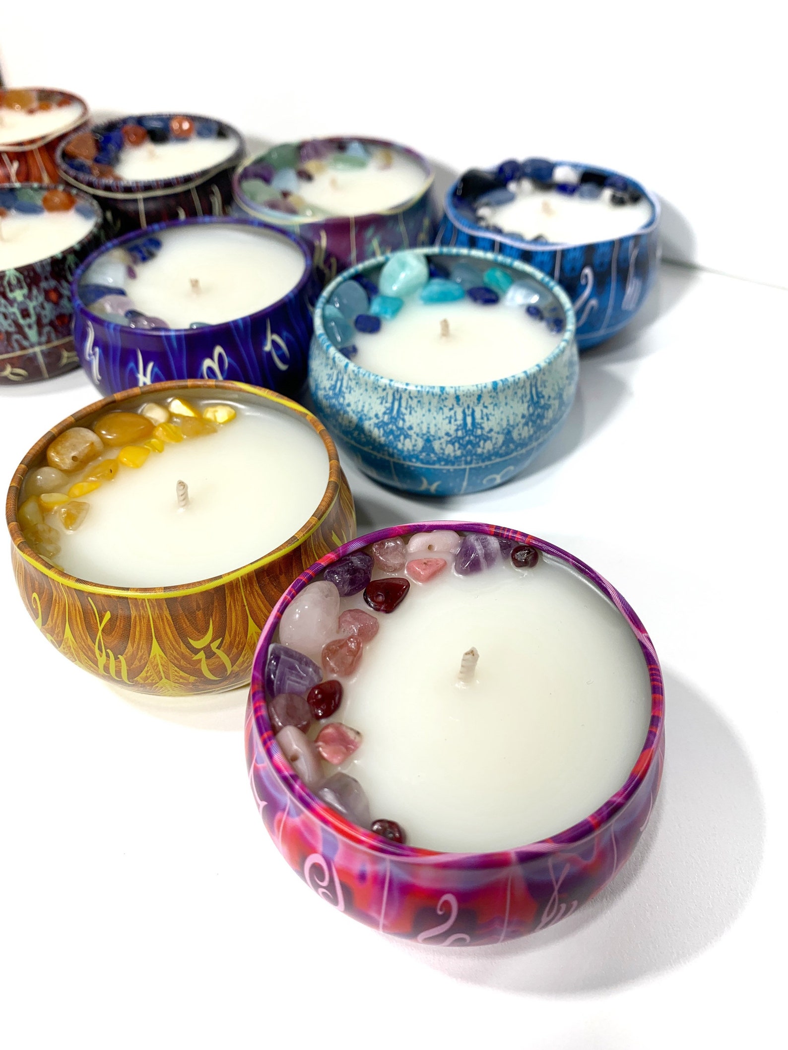 Zodiac Astrology Crystal Candle Tins Spell Ritual Etsy