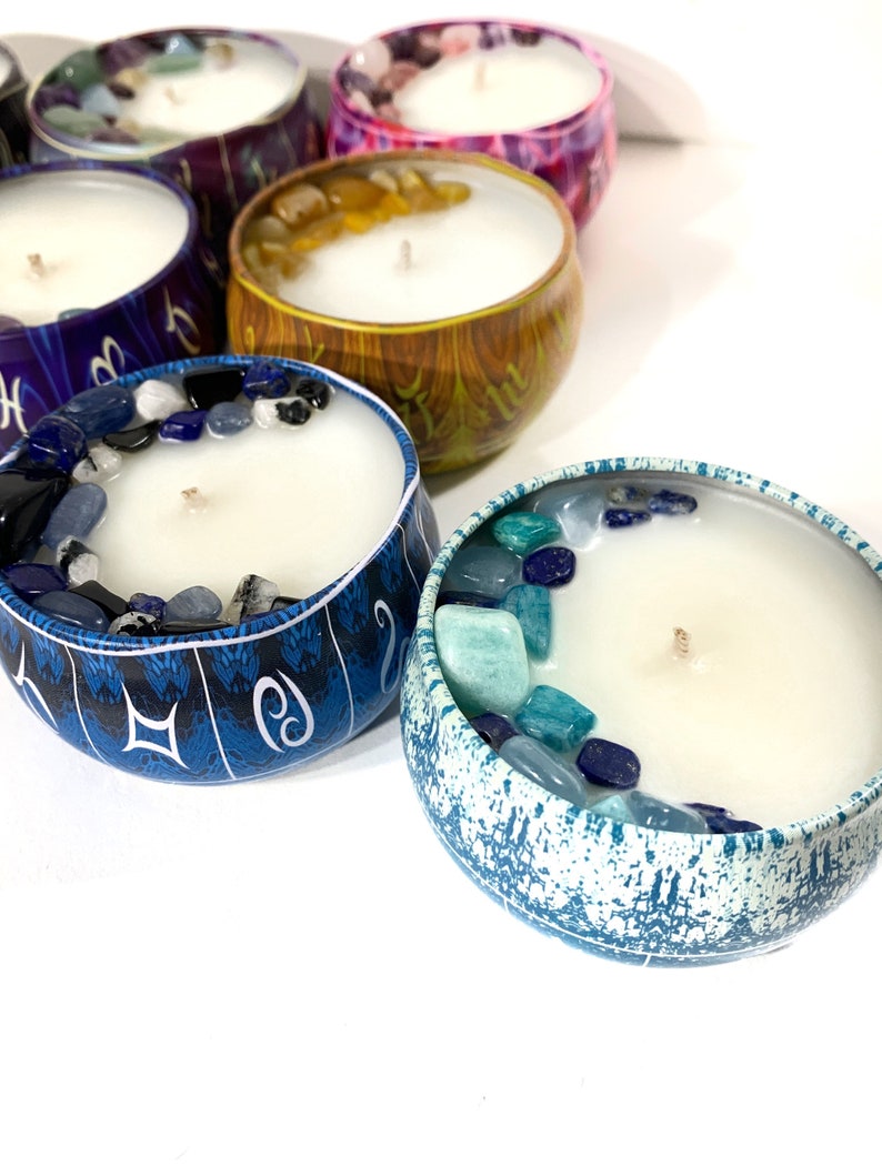 Zodiac Astrology Crystal Candle Tins Spell Ritual Etsy