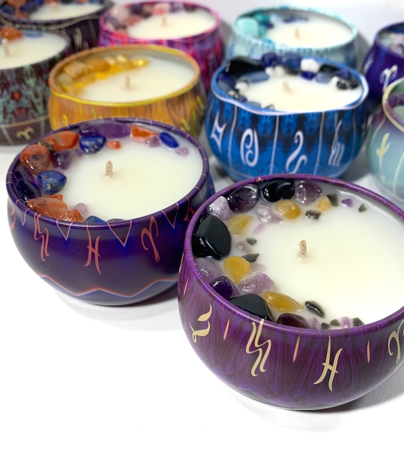 Zodiac Astrology Crystal Candle Tins Spell Ritual Etsy