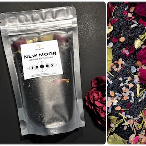 NEW MOON Ritual Bath Salt Soak ⦿ Herbal Charcoal Black Salt Bath Tea ⦿ Set Intentions, Release, Reset, Renew, Spell, Manifestation ⦿ Wiccan