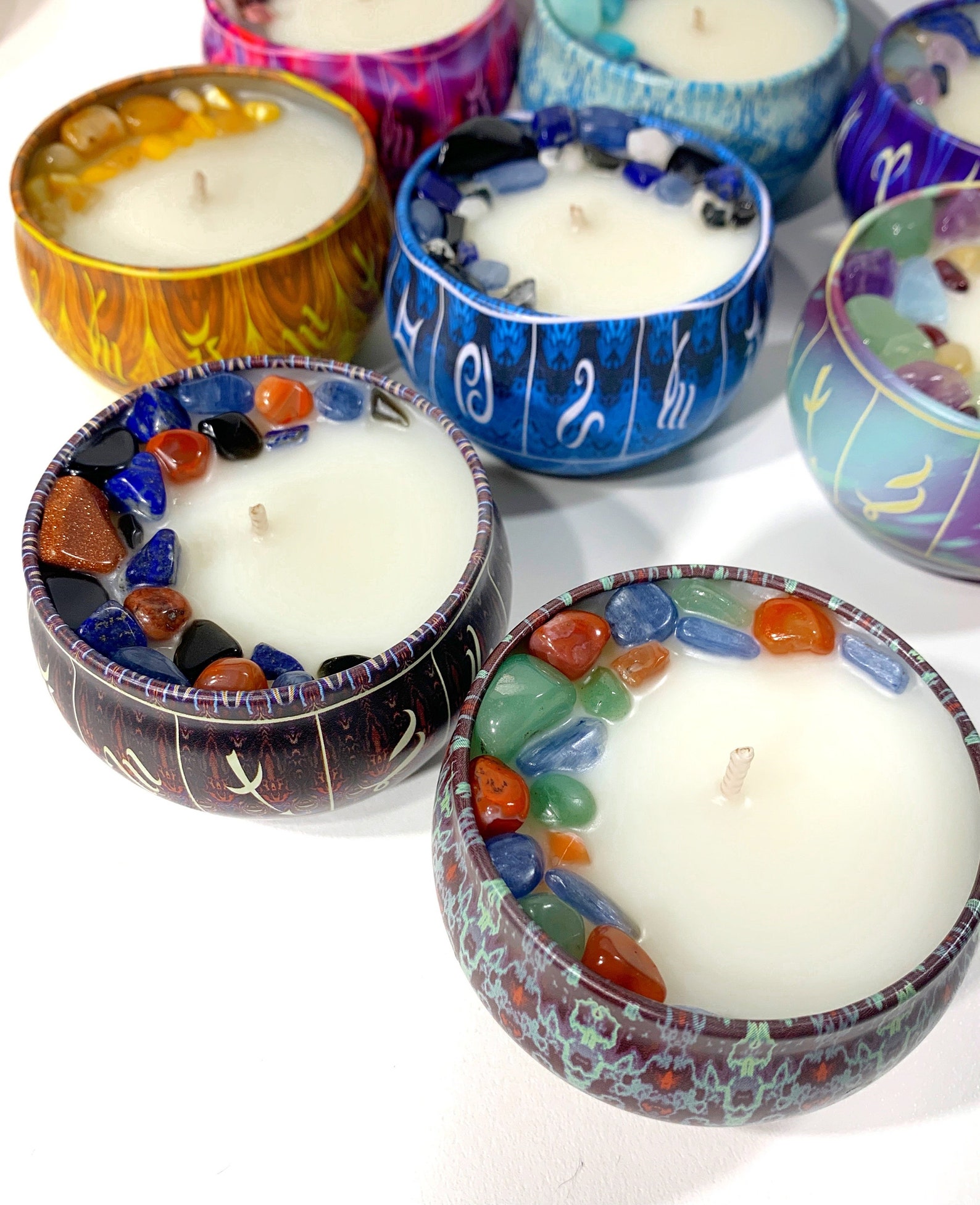 Zodiac Astrology Crystal Candle Tins Spell Ritual Etsy