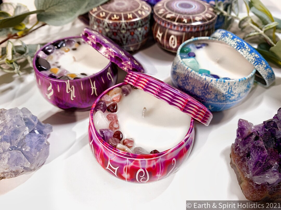 Zodiac Astrology Crystal Candle Tins Spell Ritual Etsy