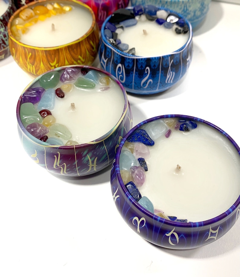 Zodiac Astrology Crystal Candle Tins Spell Ritual Etsy