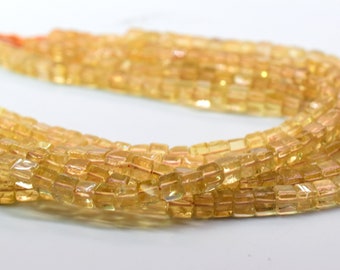 Citrine 3D Box Beads Box Beads Citrine Beads Semi Precious Natural Yellow Citrine Cube 5-6mm Smooth Cube 16 Inch Strand