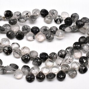 Black Rutile Heart Shape Faceted Teardrop Beads Brioletter 8x9.MM Approx 9&quot; Inches Natural Top Quality Wholesaler Price.