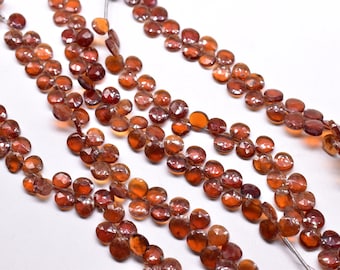 Hessonite Garnet Heart Shape Faceted Teardrop Beads Brioletter 7.MM Approx 6" Inches Natural Top Quality Wholesaler Price.