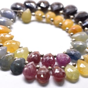 Multi Sapphire Pear Shape Faceted Teardrop Beads Brioletter 6x9 To 8x12.MM Approx 11&quot; Inches Natural Top Quality Wholesaler Price.