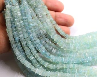 Aquamarine Heishi Shape Smooth Beads 4x5.MM Approx Top Quality 16"Inches Wholesaler Price.