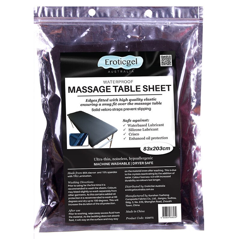 Eroticgel Black Waterproof Massage Sheet 83+203cm that is Massage Oil, Silicone and Waterbased Gel Safe - Machine Washable and Dryer Safe. 