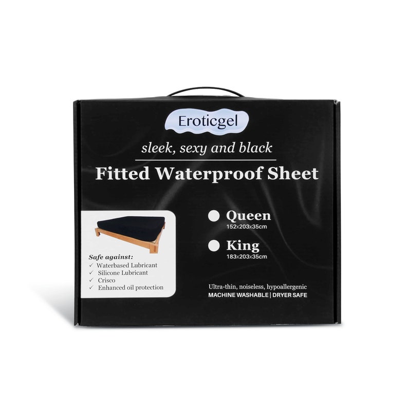 Eroticgel Black Waterproof Fitted King Sheet 183x203cm+35cm that is Oil, Silicone and Waterbased Gel Safe - Machine Washable 