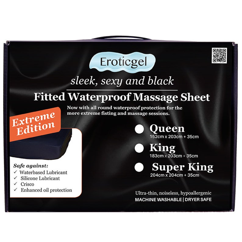 Eroticgel Black Waterproof Fitted EXTREME Queen Sheet 153x203cm+35cm With All Round Cover that is Oil, Silicone and Waterbased Gel Safe 