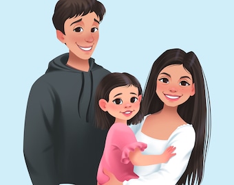 Retrato de pareja / Retrato de familia a partir de foto / Retrato de dibujos animados / Retrato personalizado / Pintura de retrato familiar
