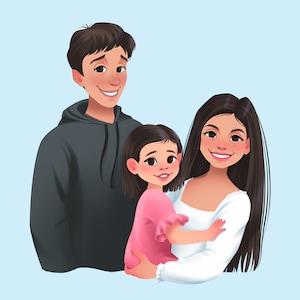 Retrato de pareja / Retrato de familia a partir de foto / Retrato de dibujos animados / Retrato personalizado / Pintura de retrato familiar