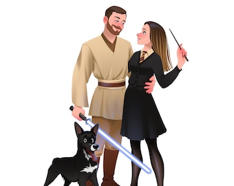 Retrato de pareja personalizado / Regalo de cumpleaños único (digital)