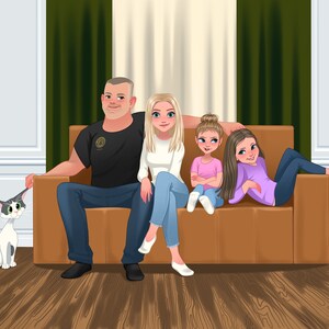 Retrato familiar de dibujos animados / Regalo personalizado para la familia / Retrato de mascota personalizado / Retrato de dibujos animados