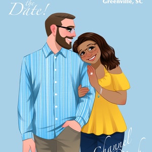 Salve a data | Retrato de família dos desenhos animados da foto | Retrato de casamento | Retrato personalizado | Ilustra??o de casal