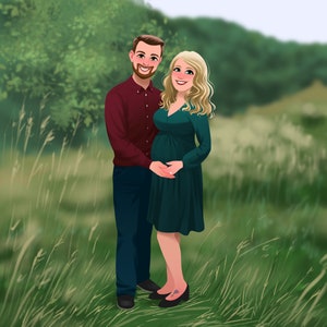 Schwangeres Geschlechtsankündigungskarte | Personalisierte Kunst | Paarportrait | Schwangerschaft-Karte | Schwangerschaft Eltern Geschenke | Schwangerschaftsportrait