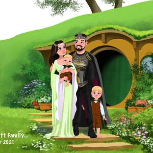 Weihnachtliches Familienportrait vom Foto | Cartoon Portrait | Personalisiertes Portrait | Familienportrait Gemälde