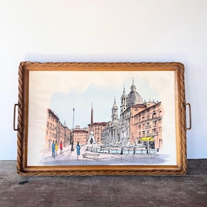 Vintage Italian Watercolor of Piazzo Navano | Framed Water Color | Roman Water Color | Italian Art | Signed Watercolor | Student Art