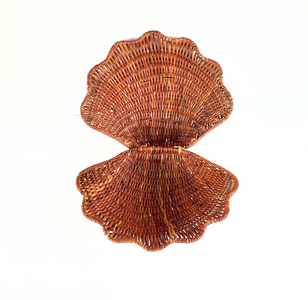 Wicker Shell Vintage Dark Wicker Large Clam Shell Decor | Wicker Wall Hanging | Boho ...