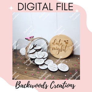 Date Night Jar Digital File SVG | Date Night Jar Laser File | Valentine&#39;s Day Cut File SVG | Couples Gift SVG | Laser Digital Download File