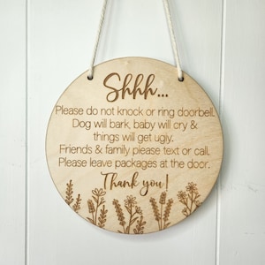 Baby Sleeping Door Sign | Do Not Knock Sign | Sleeping Baby | Shhh Baby Sleeping | Baby Shower Gift | Wood Door Hanger | Do Not Ring Sign