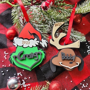 Ornement Grinch personnalisé | Max ornement | Décoration de Noël personnalisée | Décoration de Noël personnalisée | Ornement prénom personnalisé | Grincheux