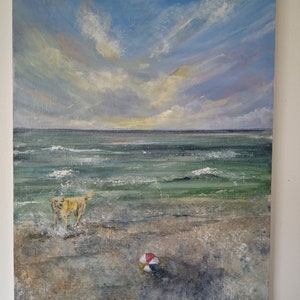 Dog by the sea painting on canvas