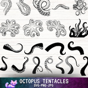 May include: A set of 18 black and white vector illustrations of octopus tentacles. The tentacles are in various positions and shapes, some are curled, some are straight, and some are in a spiral shape. The illustrations are perfect for use in digital design projects, such as website design, social media graphics, and print projects.