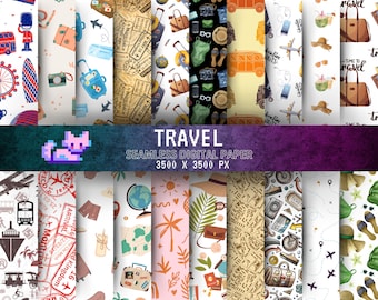 Travel Digital Paper Pack: Airplane, Suitcase, and Adventure Patterns for Planners & Scrapbooking - Perfect for Journeys and Vacations