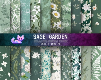 Sage Green Digital Paper Bundle: Seamless Cottagecore Patterns for Sublimation & Art - JPG Digital Download