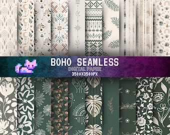 Boho Seamless Pattern: Bohemian Digital Paper Pack (3500x3500px)
